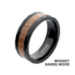 Inox 8mm Whiskey Barrel Wood Inlay Black IP Steel Comfort Fit
