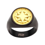 Inox 18Kt Gold IP Wayfinder Compass Black IP Signet Ring