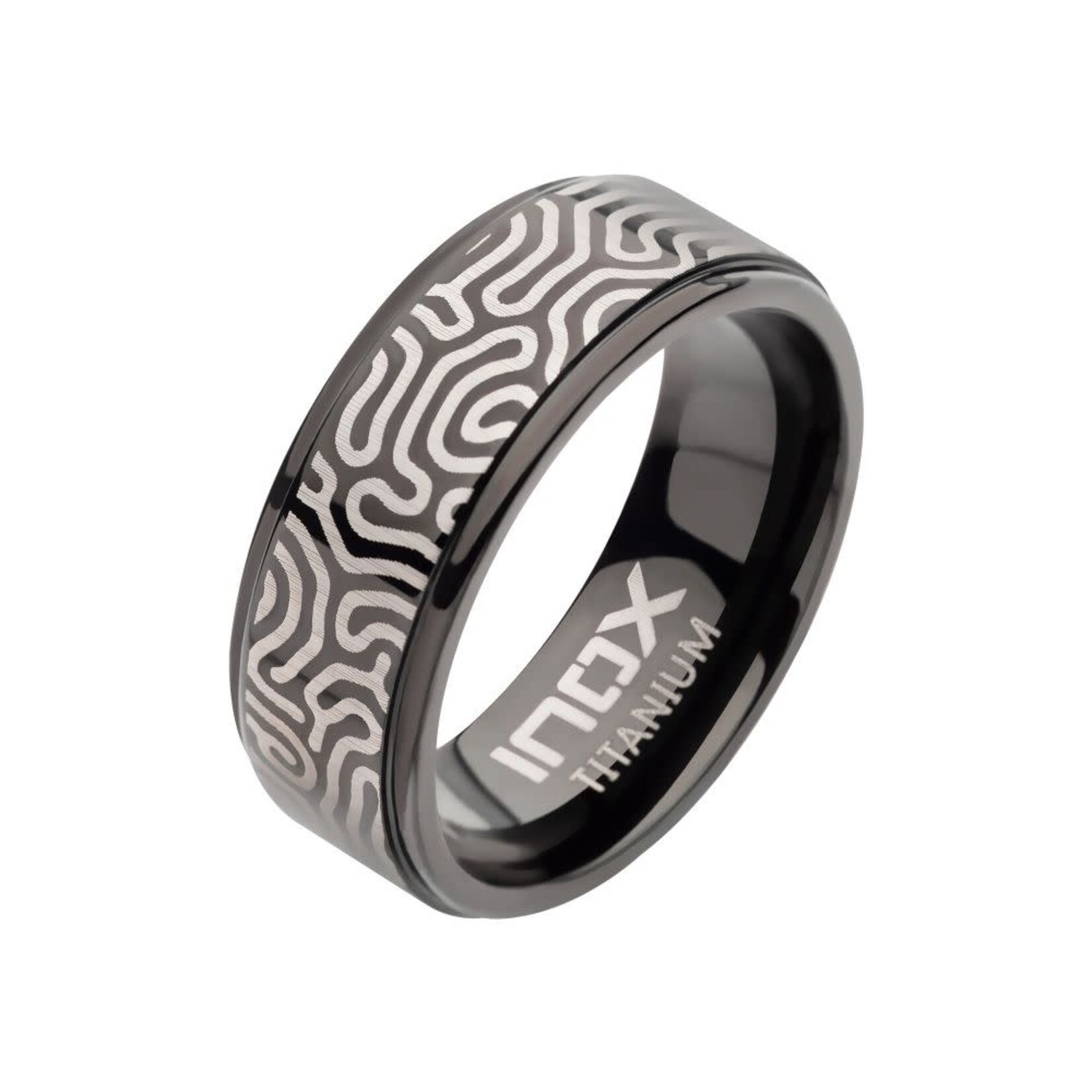 Inox Titanium Black IP with Brain Coral Pattern Comfort Fit Ring