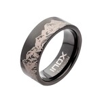 Inox Titanium Black IP with Mountain Ridge Landscape Design Comfort Fit Ring