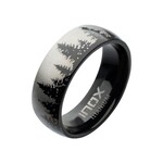 Inox Evergreen Forest Treeline Design Black IP Titanium Comfort Fit Ring