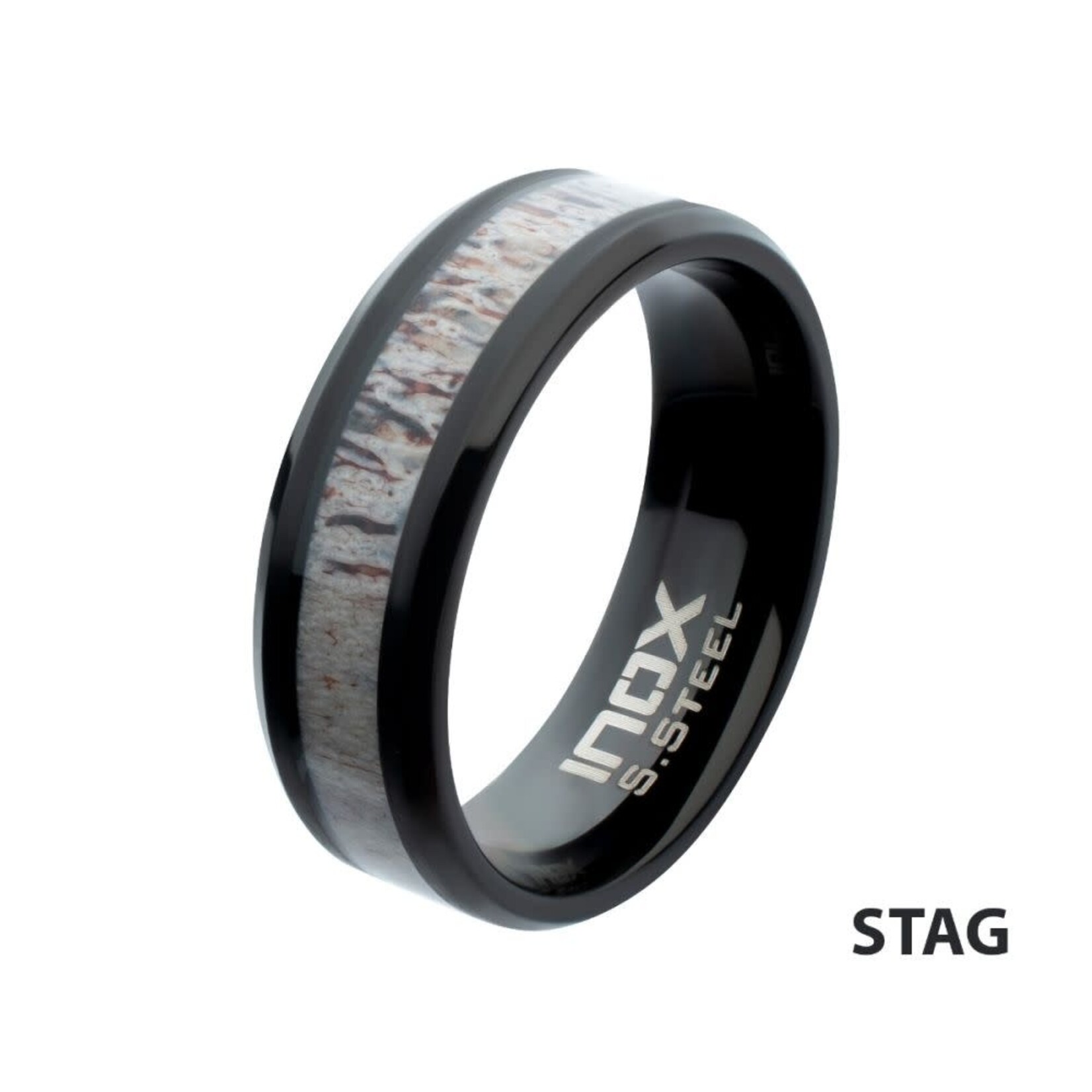 Inox Black IP Deer Antler Inlay Ring
