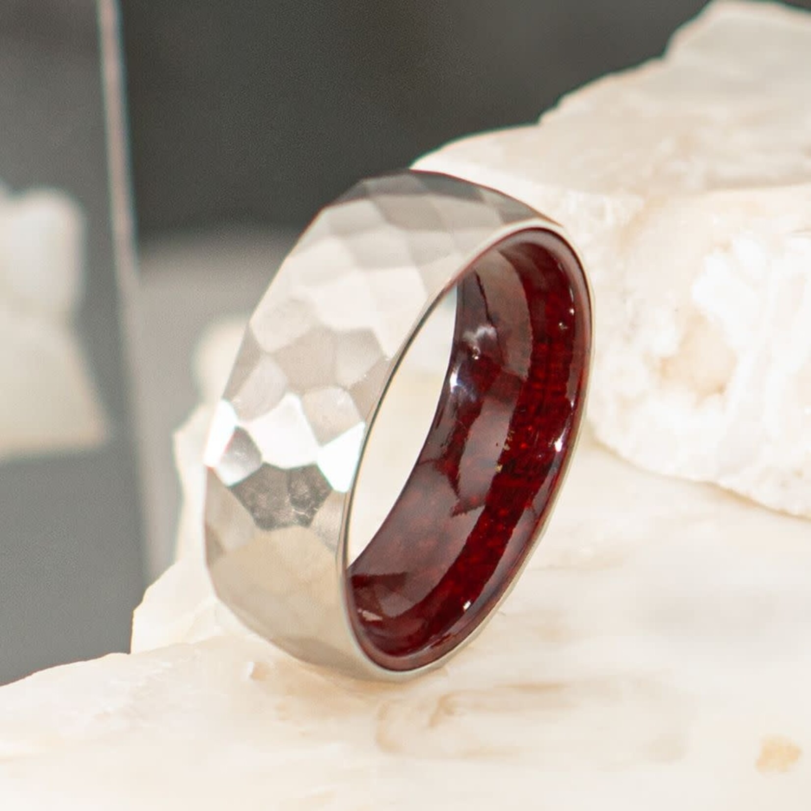 Inox Titanium & Redwood Matte Finish Mosaic Comfort Fit Ring