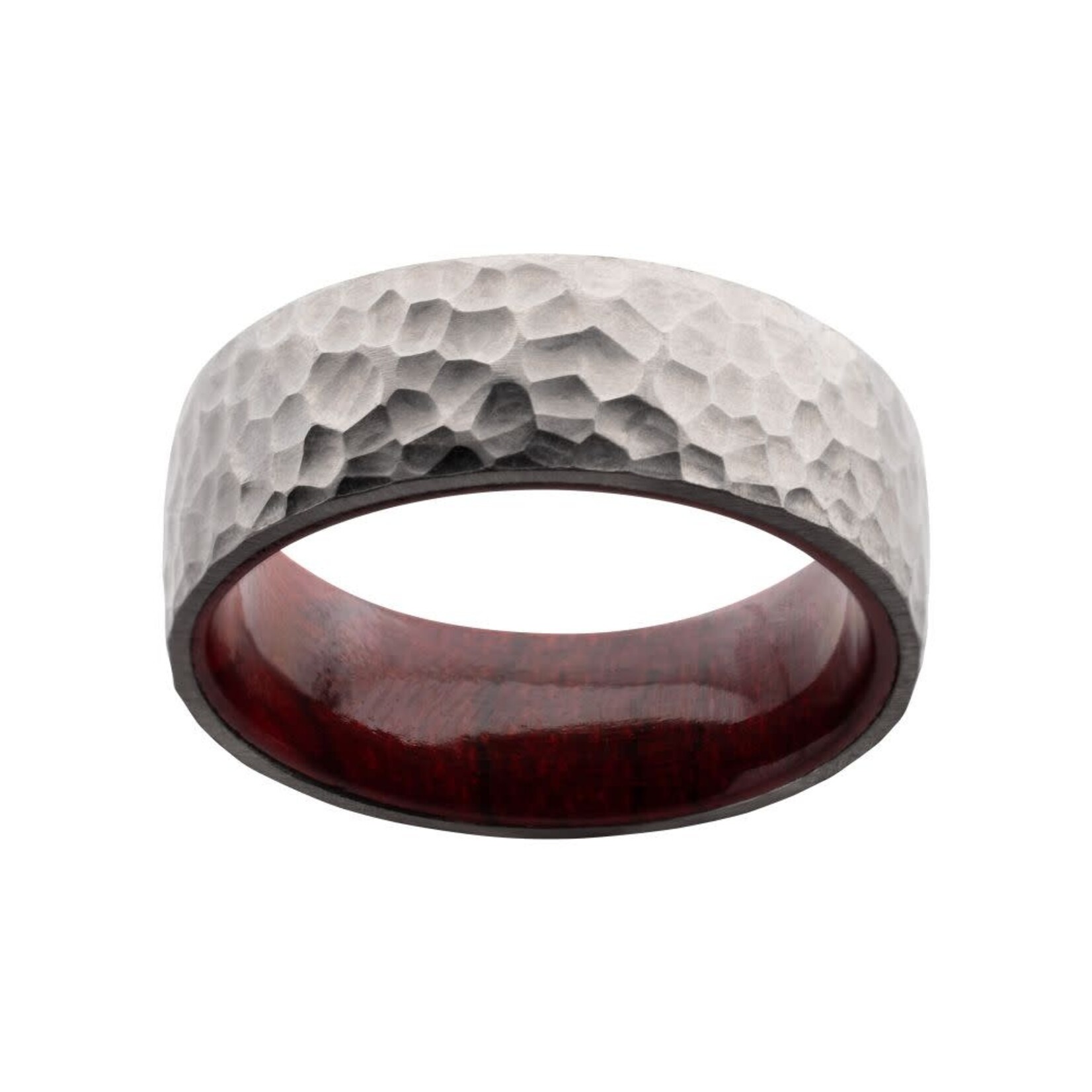 Inox Titanium & Redwood Matte Finish Hammered Comfort Fit Ring