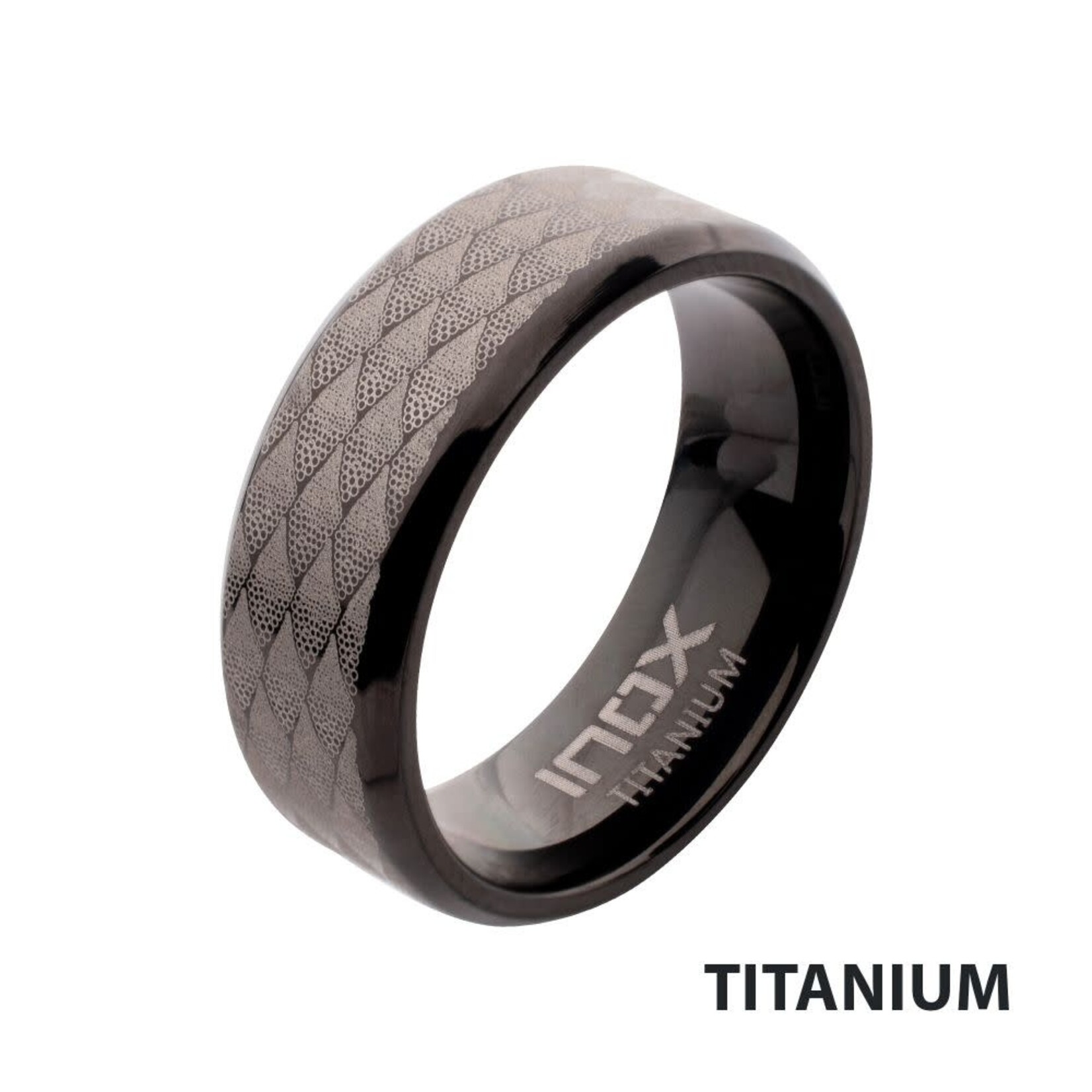 Inox Black IP Titanium Etched Fishskin Comfort Fit Ring