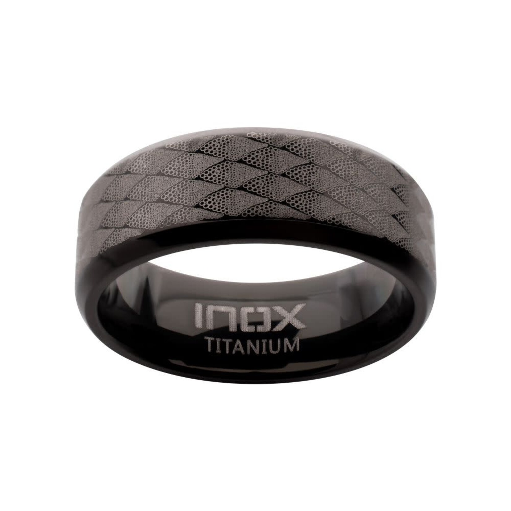 Inox Black IP Titanium Etched Fishskin Comfort Fit Ring