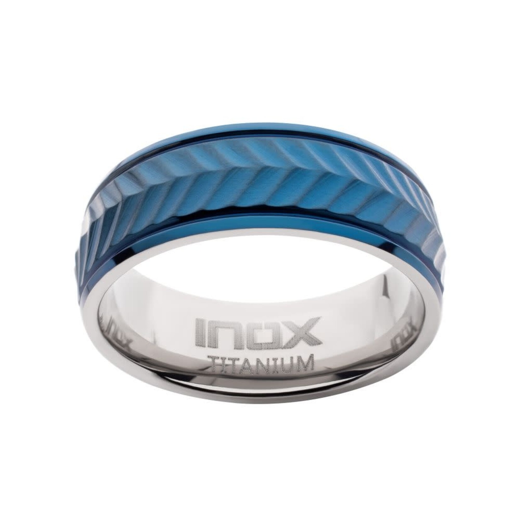 Inox Blue IP Titanium Matte Finish Chevron Comfort Fit Ring