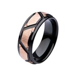 Inox Rose Gold IP & Black IP Patterned Design Polished Ring 13