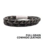Inox Grey Double Wrap Braided Full Grain Cowhide Leather Bracelet 8"-16"