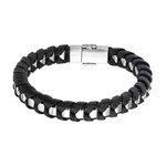 Inox Matte Finished with Black Leather Thread Bracelet 8.25"
