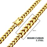 Inox 8mm 18Kt Gold IP Miami Cuban Chain Necklace