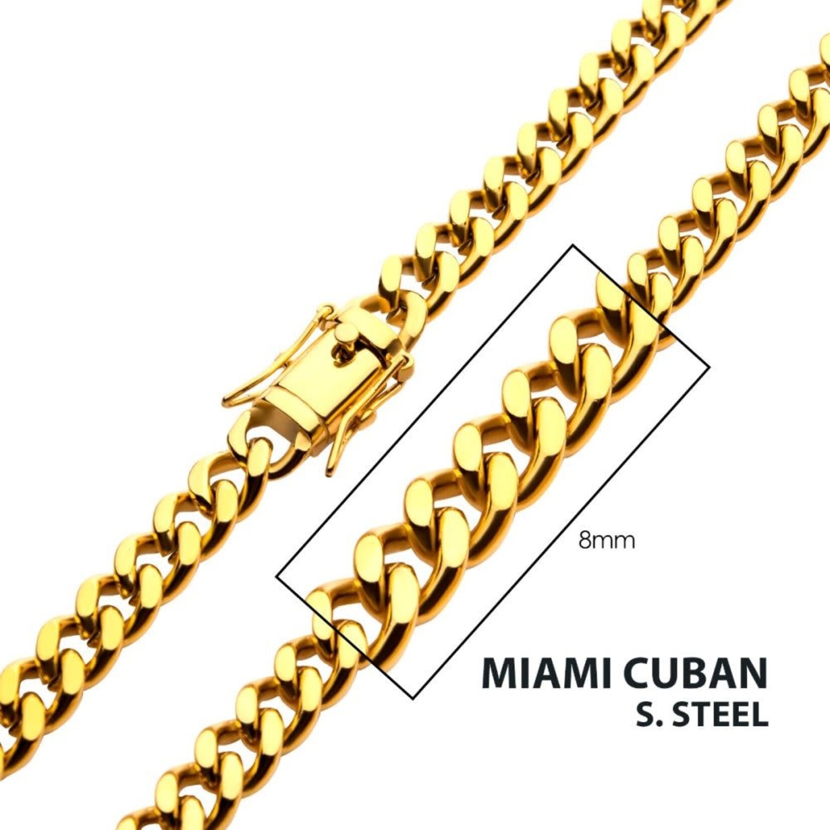 Inox 8mm 18Kt Gold IP Miami Cuban Chain Necklace
