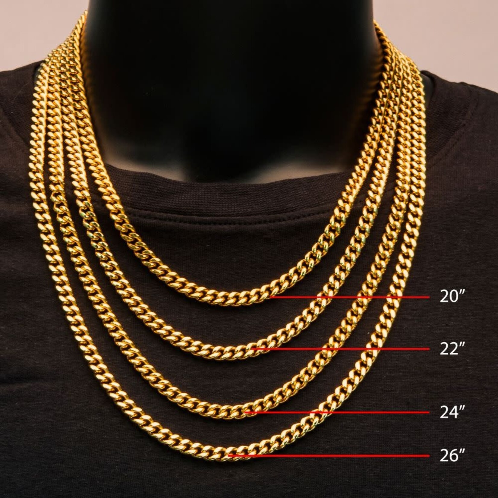 Inox 8mm 18Kt Gold IP Miami Cuban Chain Necklace
