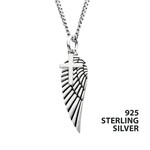 Inox 925 Silver Oxidized Wing & Cross Duo Pendant with Curb Chain 20"-22"