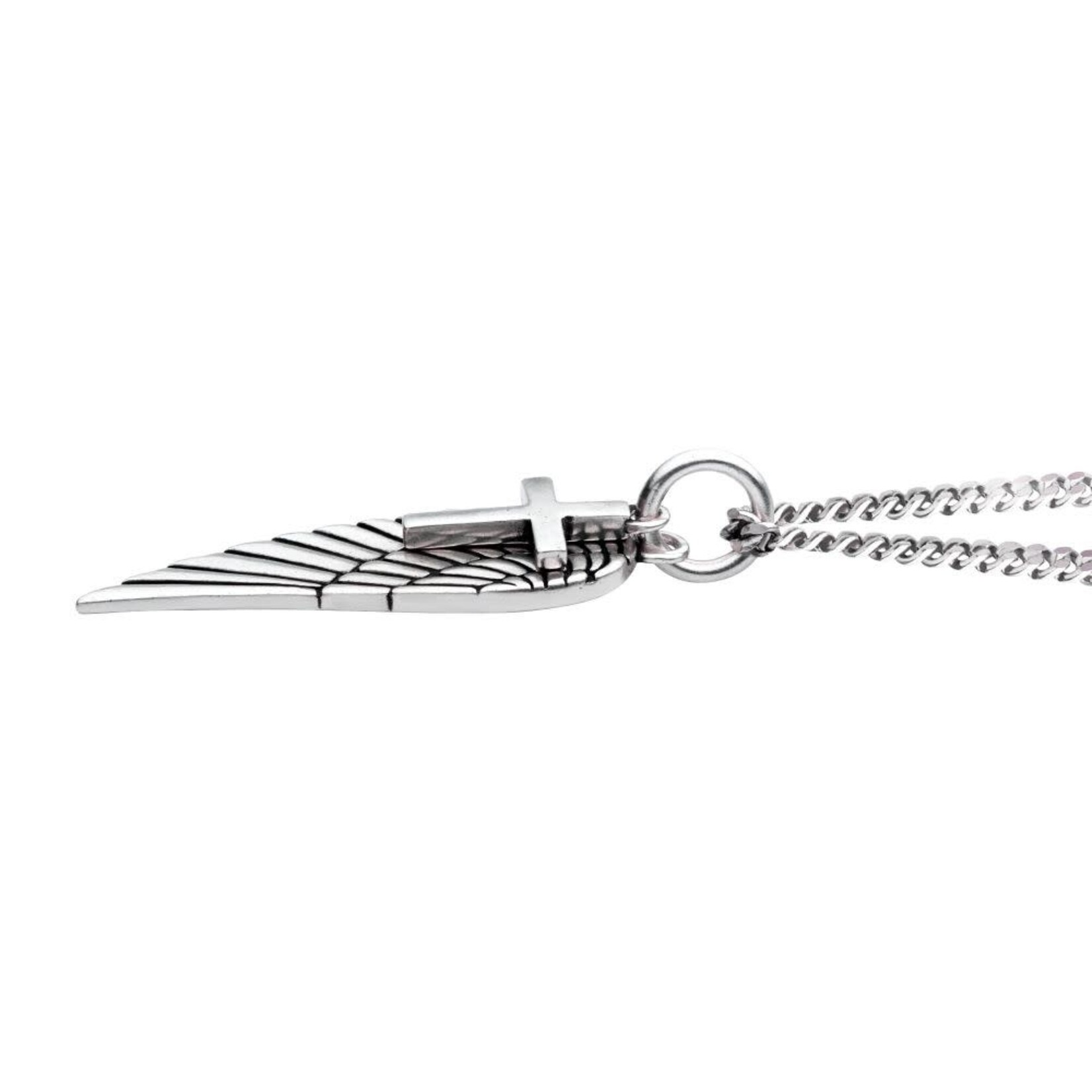 Inox 925 Silver Oxidized Wing & Cross Duo Pendant with Curb Chain 20"-22"