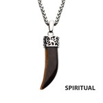 Inox Stainless Steel with Tiger Eye Stone Horn Pendant, with Steel Wheat Chain 24"
