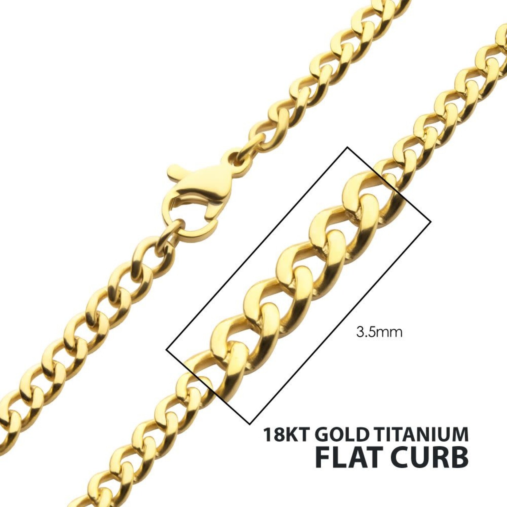 Inox 3.5mm 18Kt Gold IP Titanium Flat Curb Chain Necklace 16"