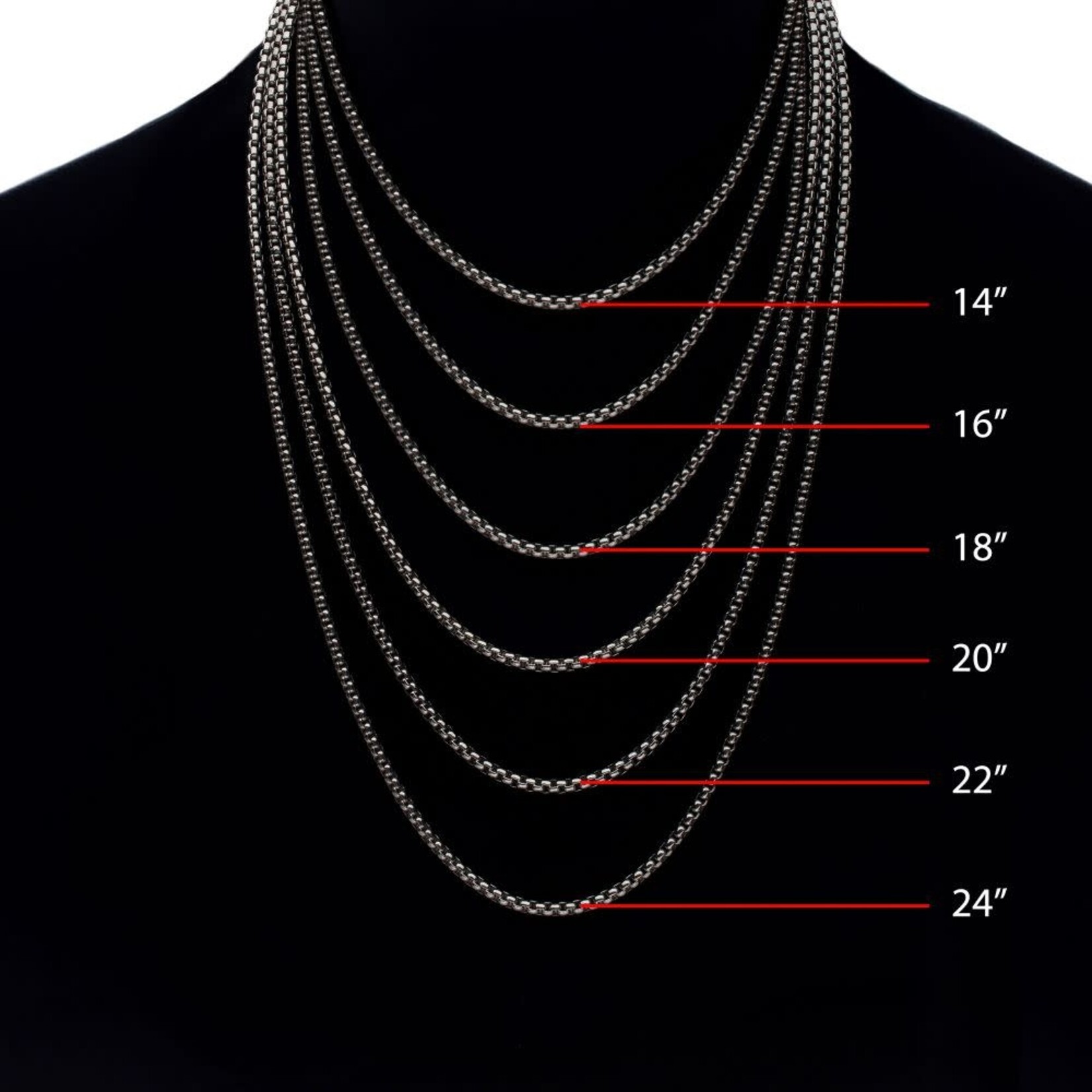 Inox 3mm Titanium Box Chain Necklace 16"