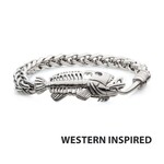 Inox Polished Steel Wheat Chain with Fishbone on Hook Clasp Bracelet 8.5"