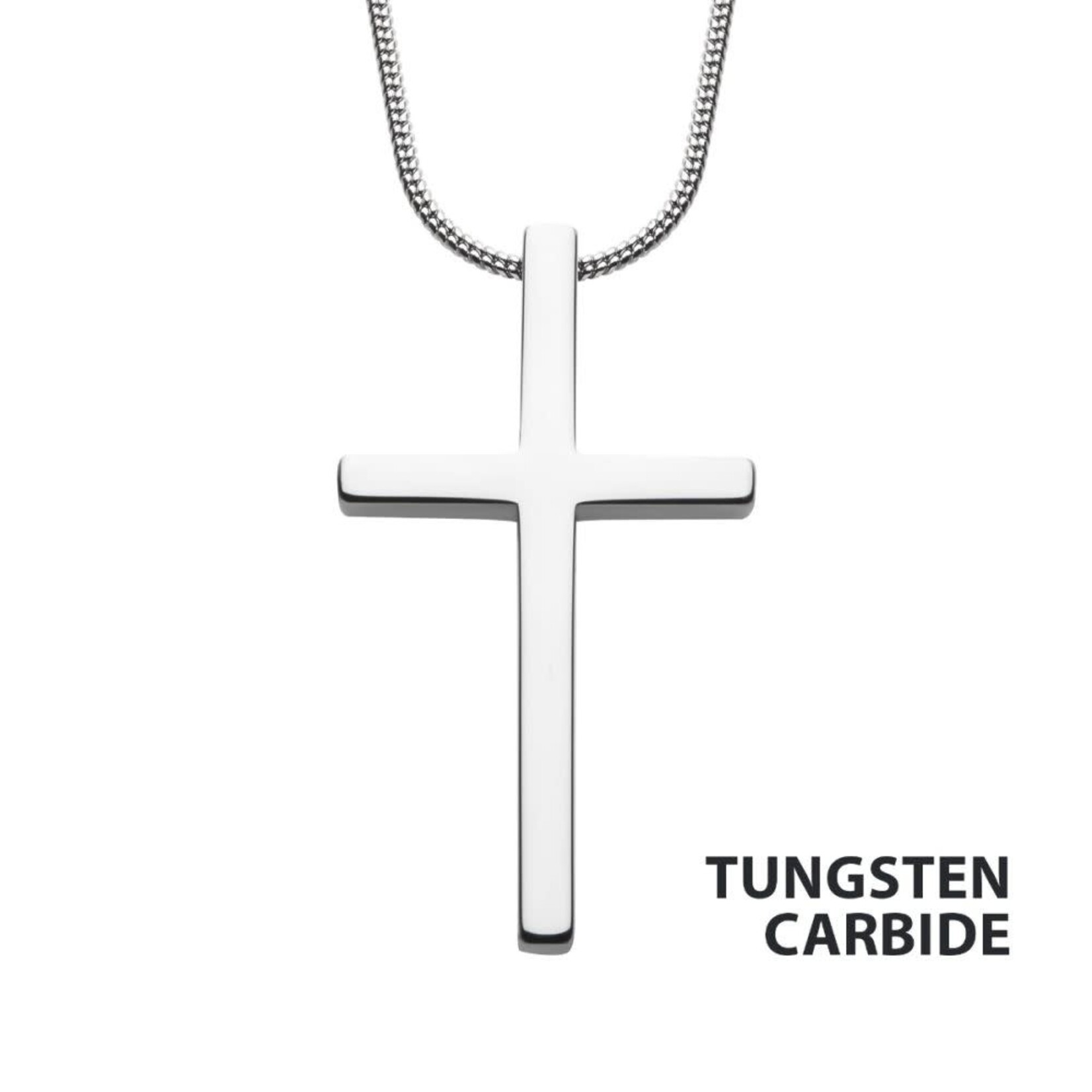 Inox Tungsten Carbide Cross Pendant with Steel Snake Chain 22"