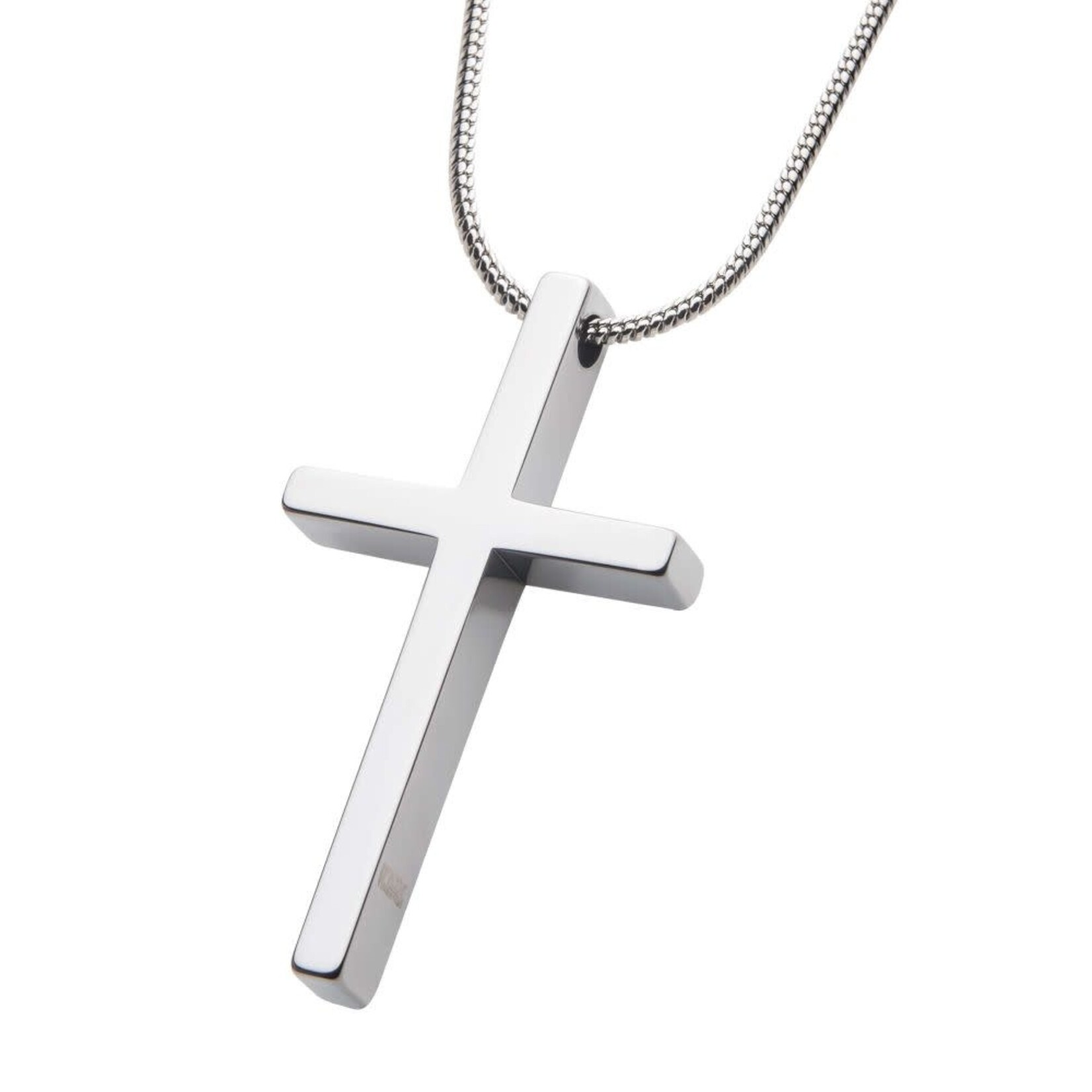 Inox Tungsten Carbide Cross Pendant with Steel Snake Chain 22"
