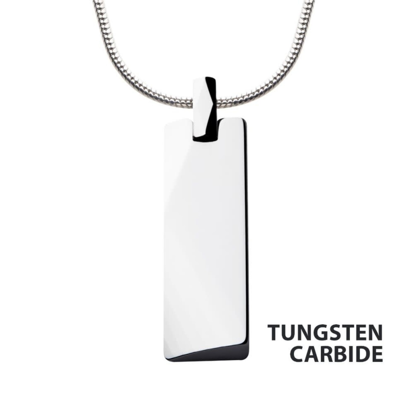 Inox Tungsten Carbide Beveled ID Tag Pendant with Steel Snake Chain 22"