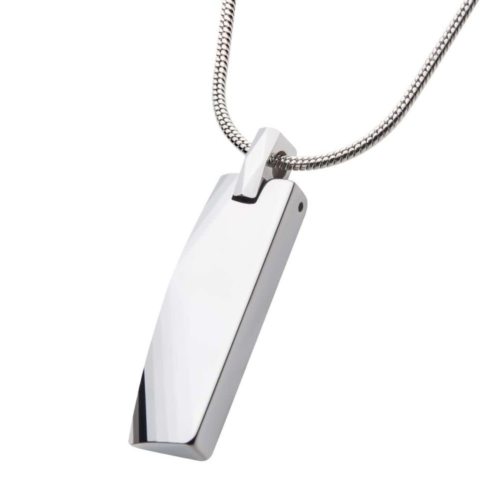 Inox Tungsten Carbide Beveled ID Tag Pendant with Steel Snake Chain 22"
