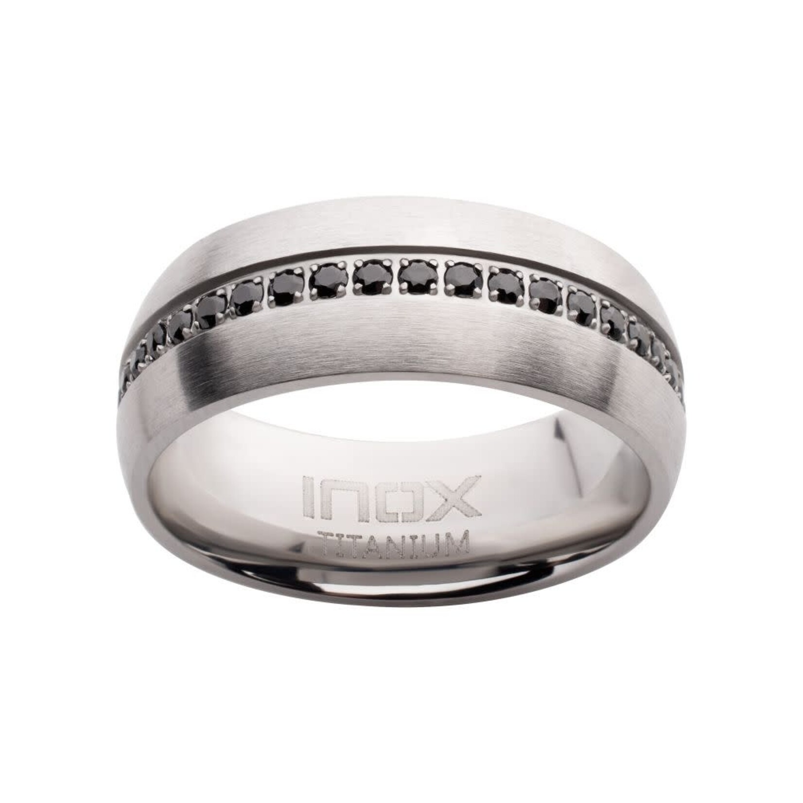 Inox Titanium Prong Set Black Gem Streamline Comfort Fit Ring