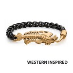 Inox Black IP Wheat Chain with Gold IP Fishbone on Hook Clasp Bracelet