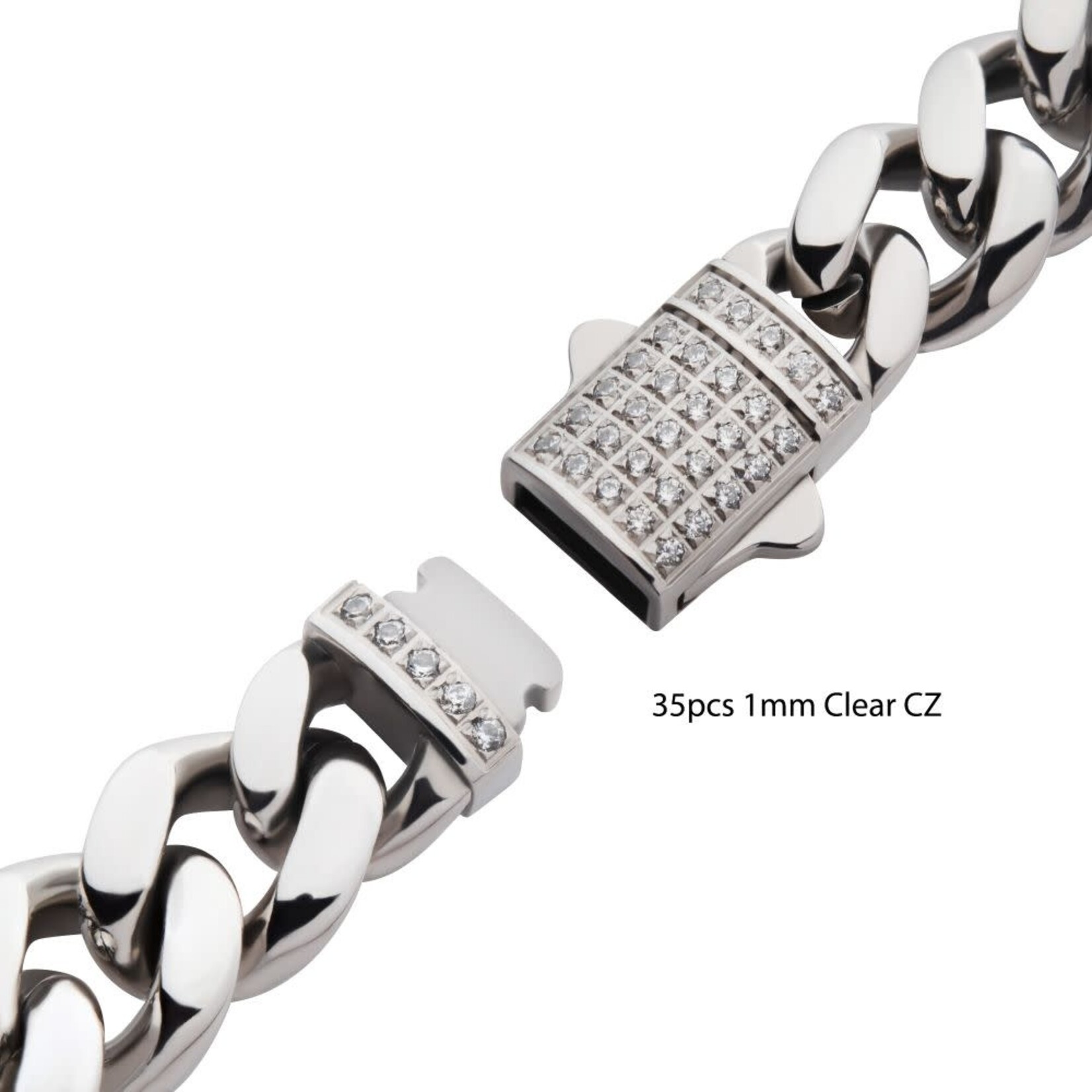Inox 8mm Steel Miami Cuban Chain Bracelet with CNC Precision Set CZ Double Tab Box Clasp 8"