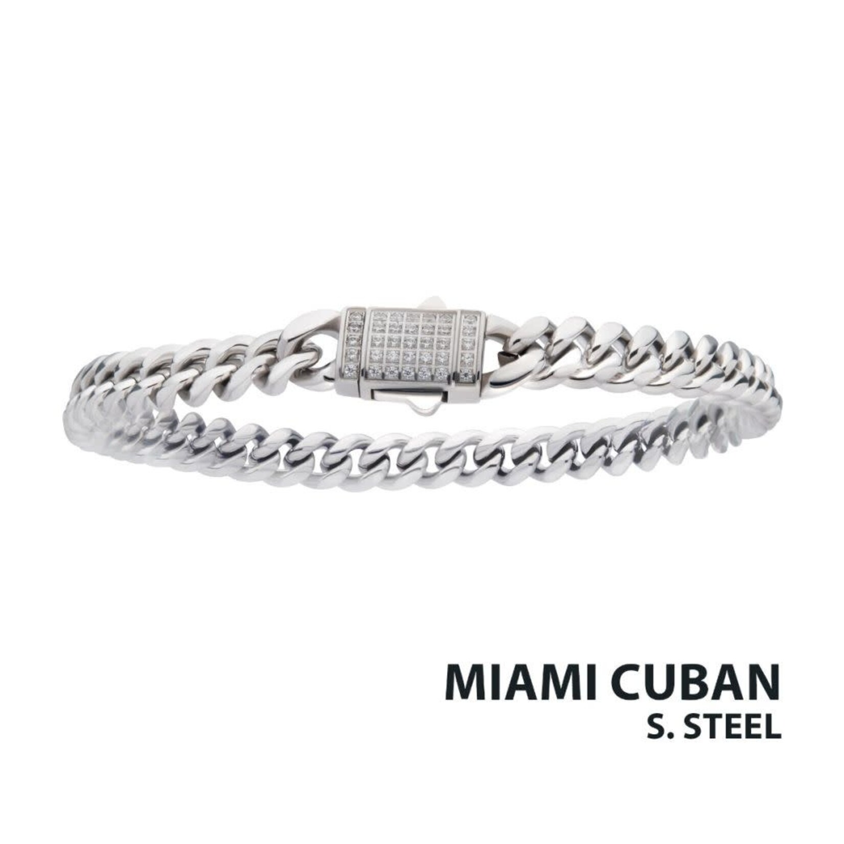 Inox 6mm Steel Miami Cuban Chain Bracelet with CNC Precision Set CZ Double Tab Box Clasp 8"