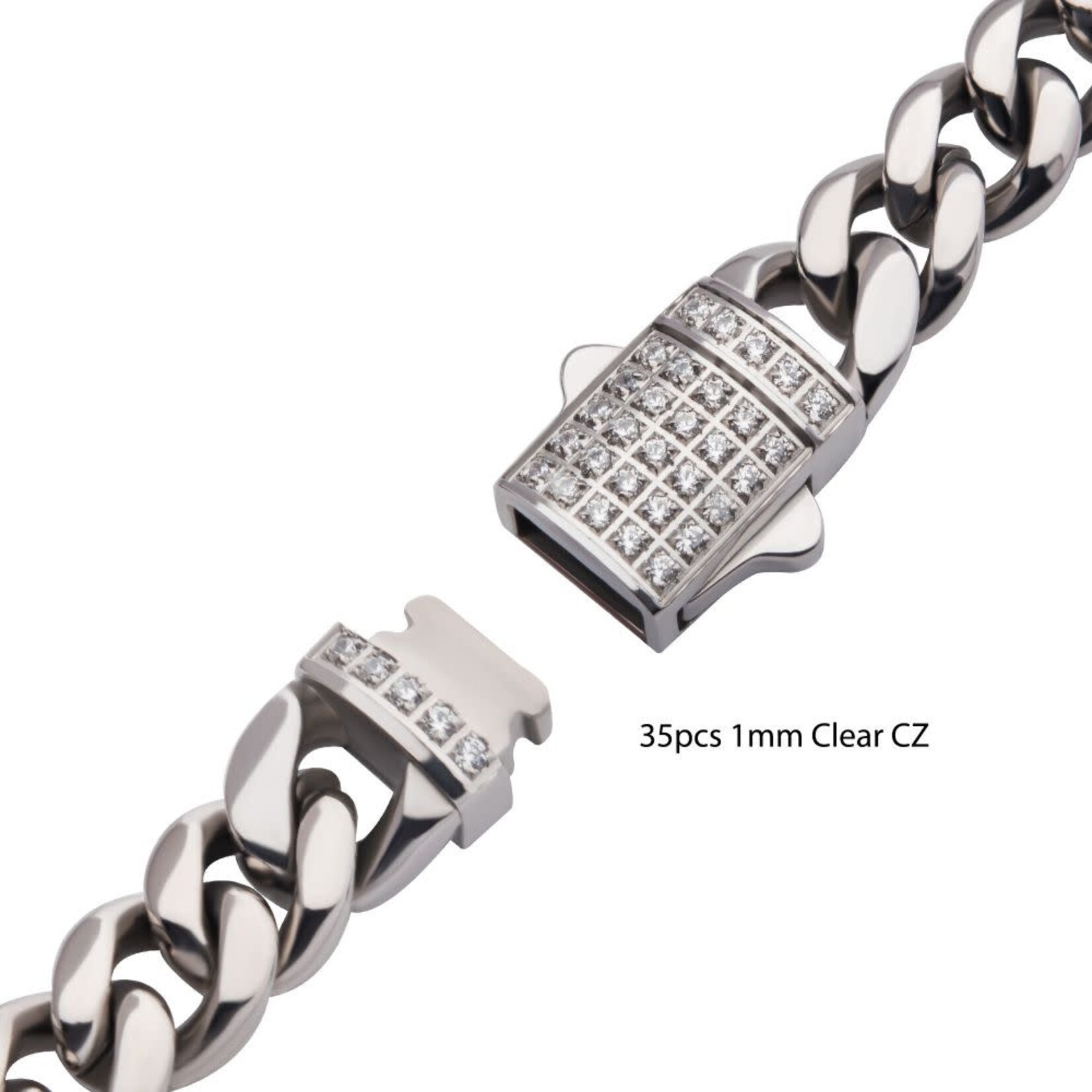 Inox 6mm Steel Miami Cuban Chain Bracelet with CNC Precision Set CZ Double Tab Box Clasp 8"