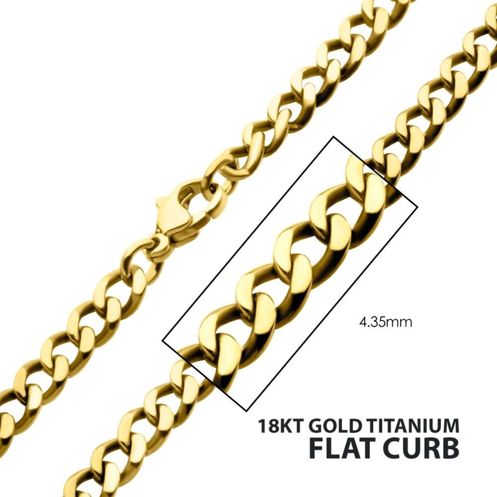 Inox 4.35mm 18Kt Gold IP Titanium Flat Curb Chain Necklace 18"
