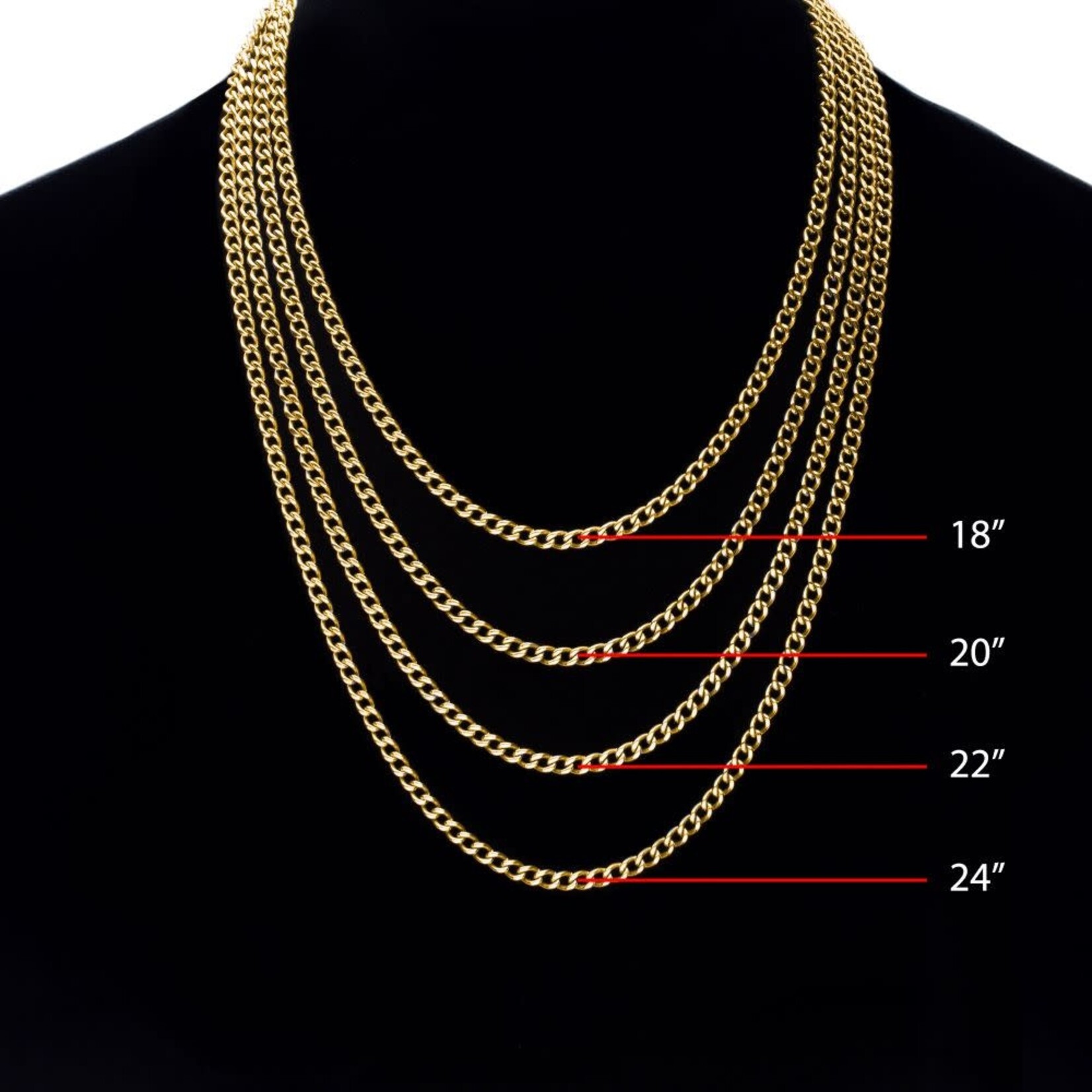 Inox 4.35mm 18Kt Gold IP Titanium Flat Curb Chain Necklace 18"