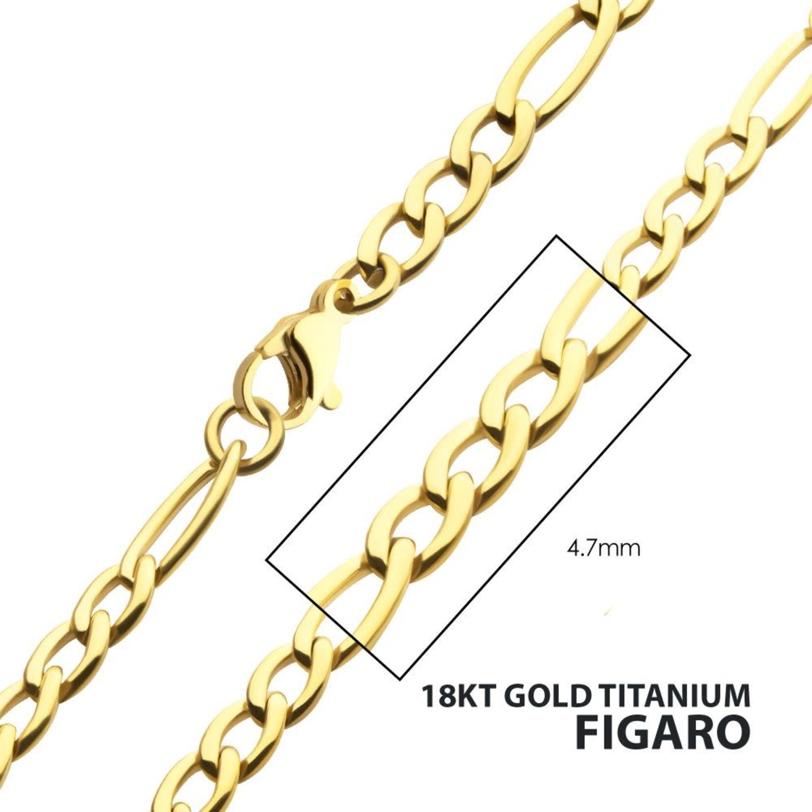 Inox 4.7mm 18Kt Gold IP Titanium Figaro Chain Necklace 18"