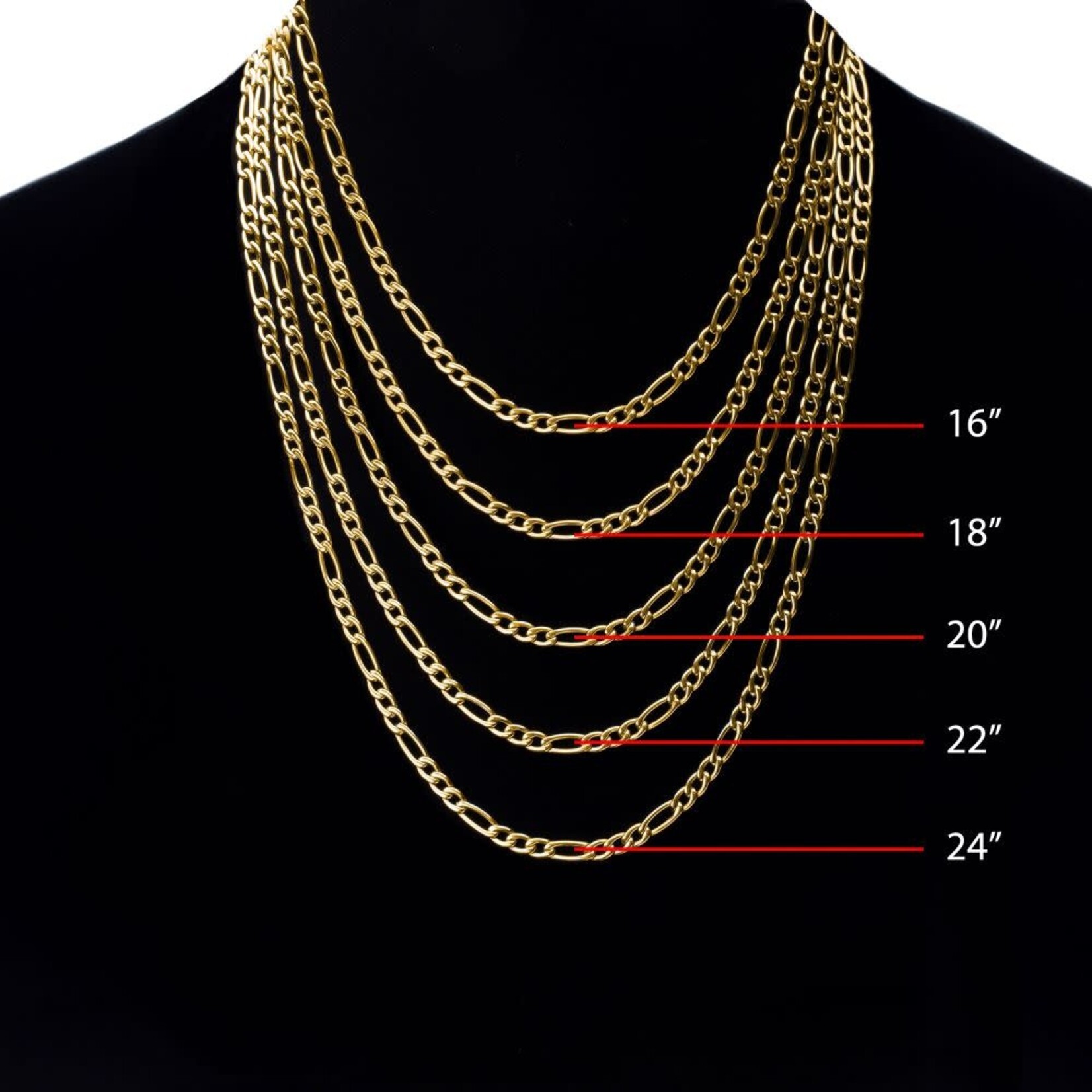 Inox 4.7mm 18Kt Gold IP Titanium Figaro Chain Necklace 18"