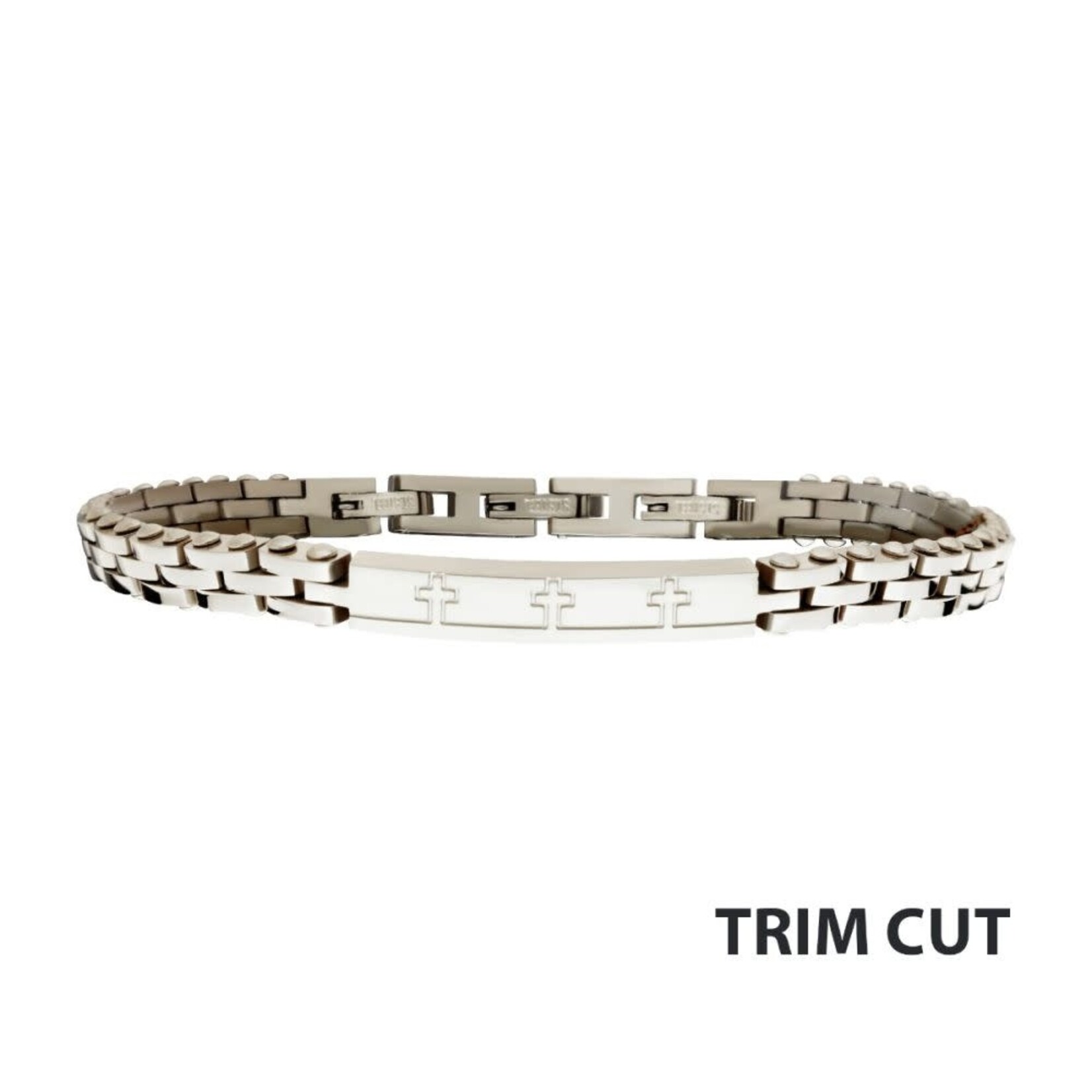 Inox Trim Cut with Etched Cross Steel Bracelet 7.75"-8.25"