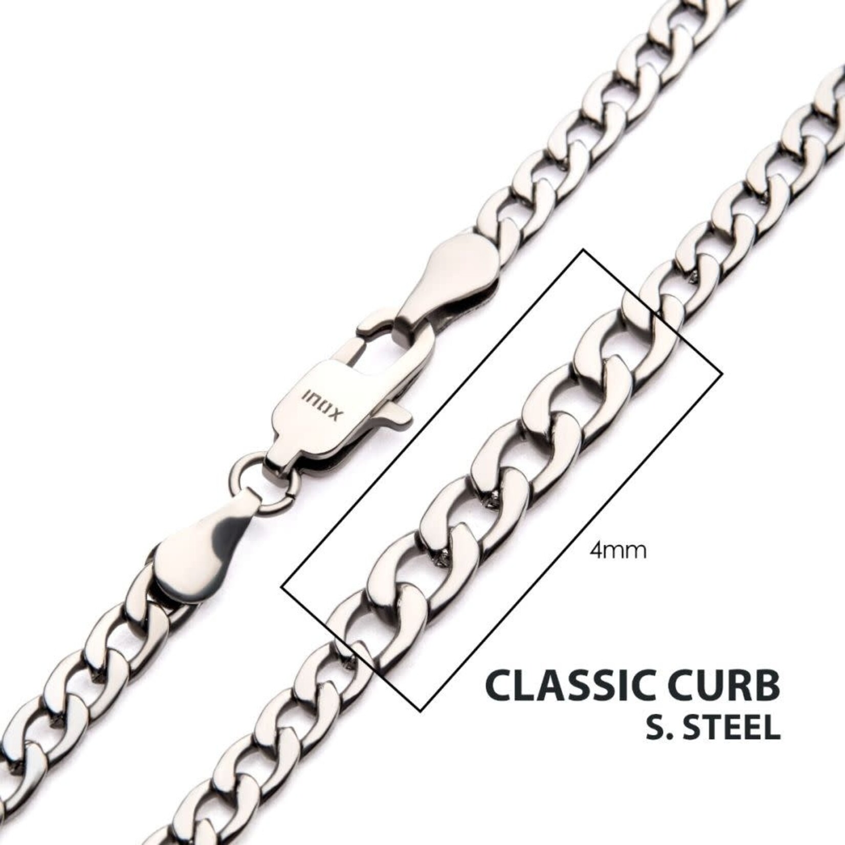 Inox 4mm Steel Classic Curb Chain Necklace