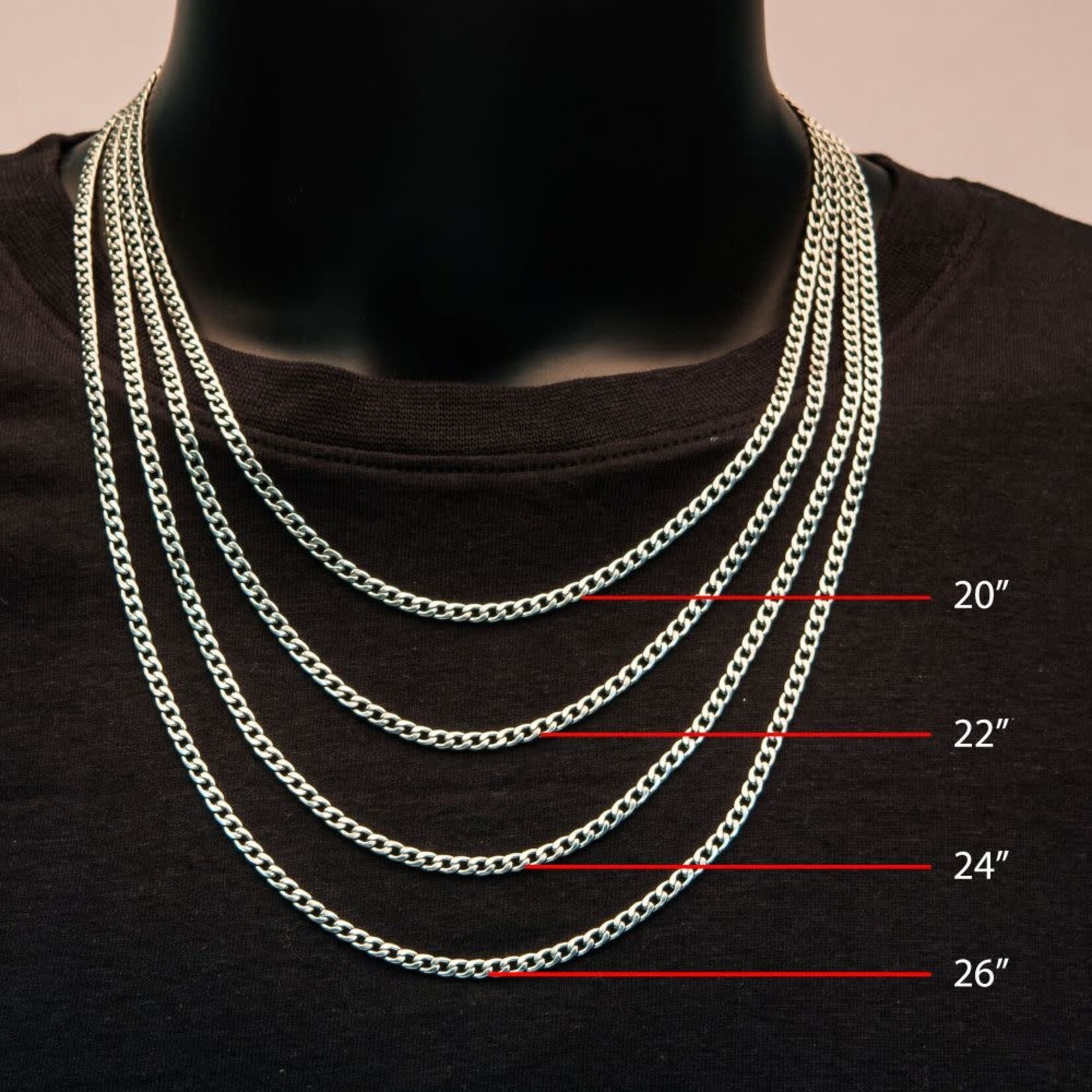 Inox 4mm Steel Classic Curb Chain Necklace