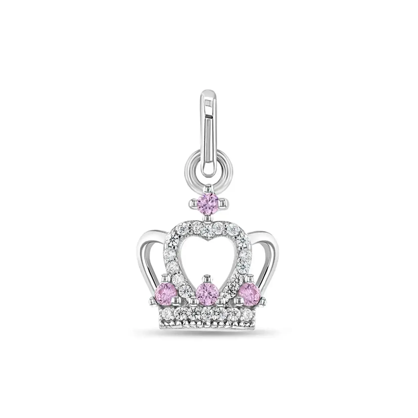 In Season SS Crown Pink & Clear CZ Charm