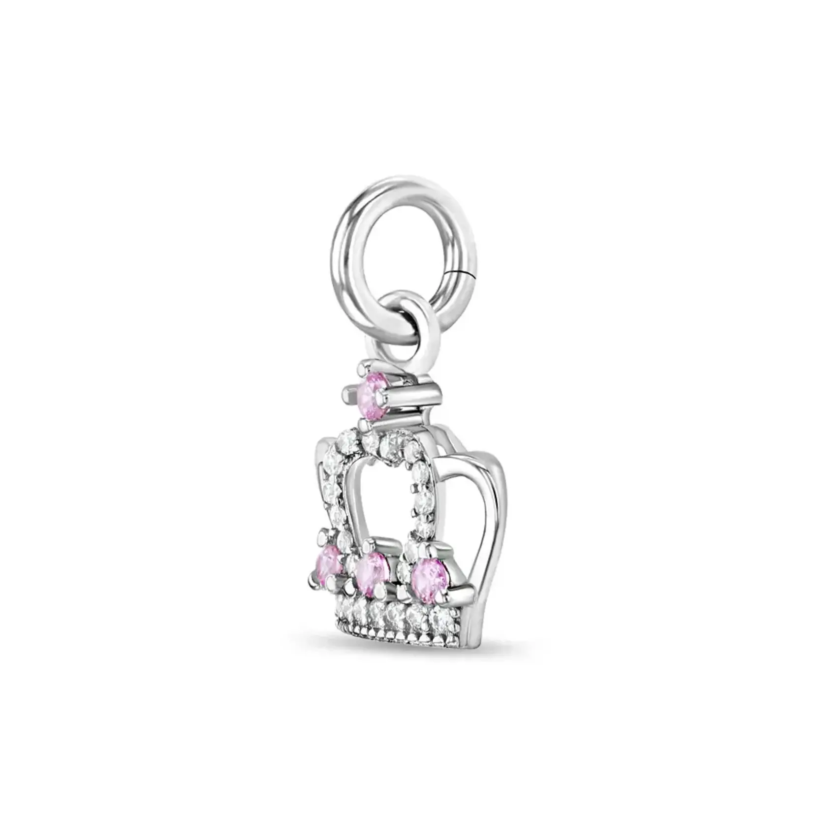 In Season SS Crown Pink & Clear CZ Charm