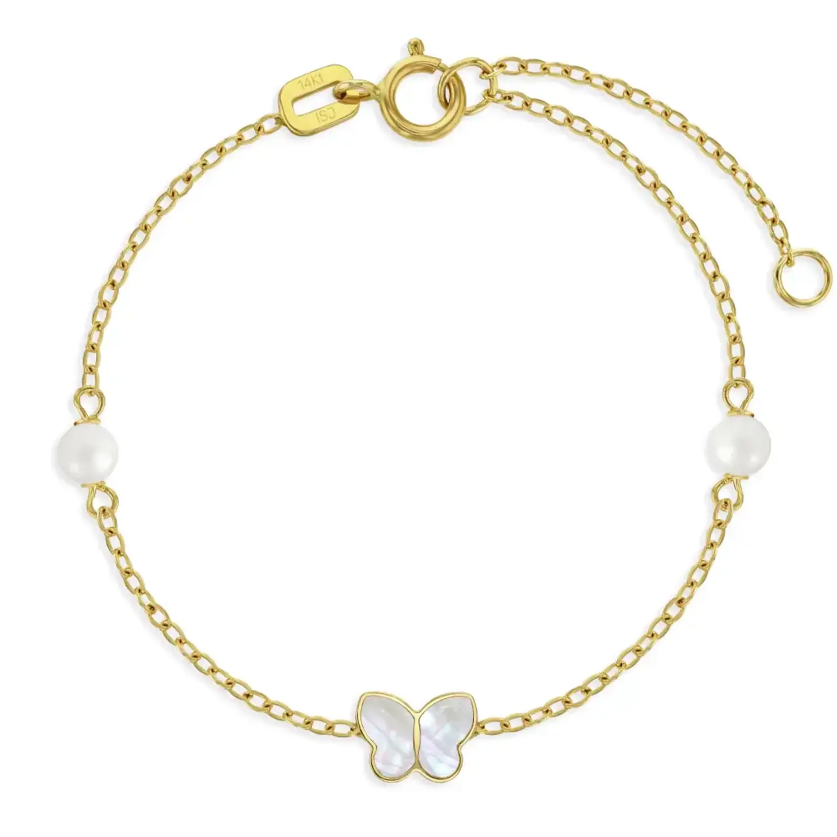 In Season 14k Gold 5.5" Mother of Pearl Butterfly Bracelet