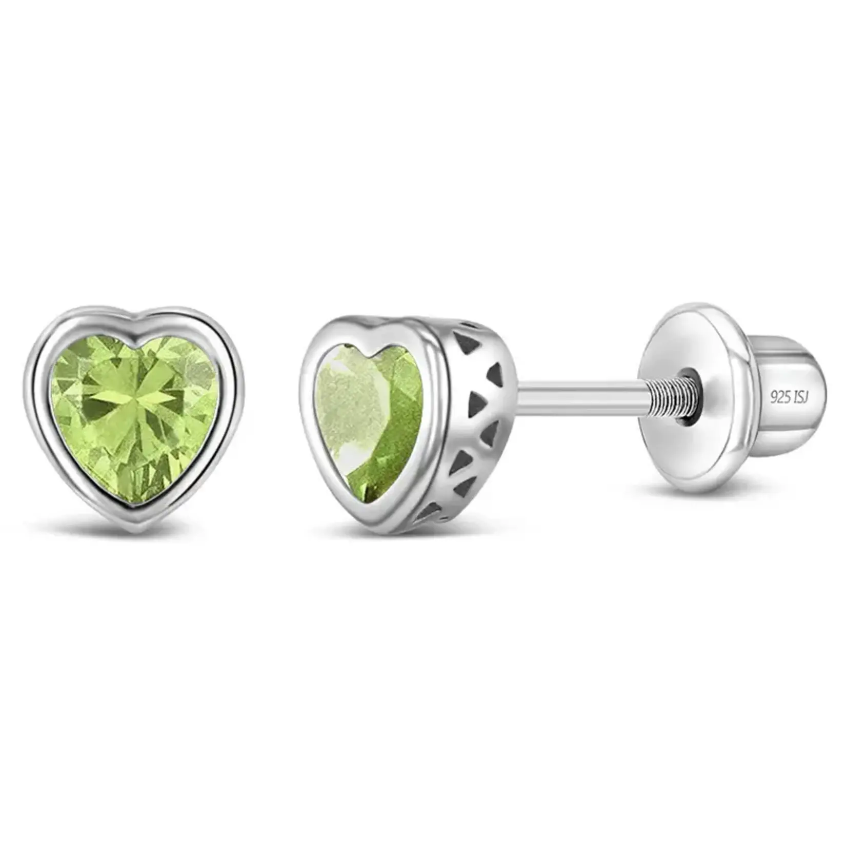 In Season SS Aug. Peridot CZ Heart Birthstone Earrings