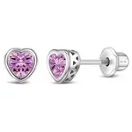In Season SS Oct. Pink Tourmaline CZ Heart Birthstone Earrings