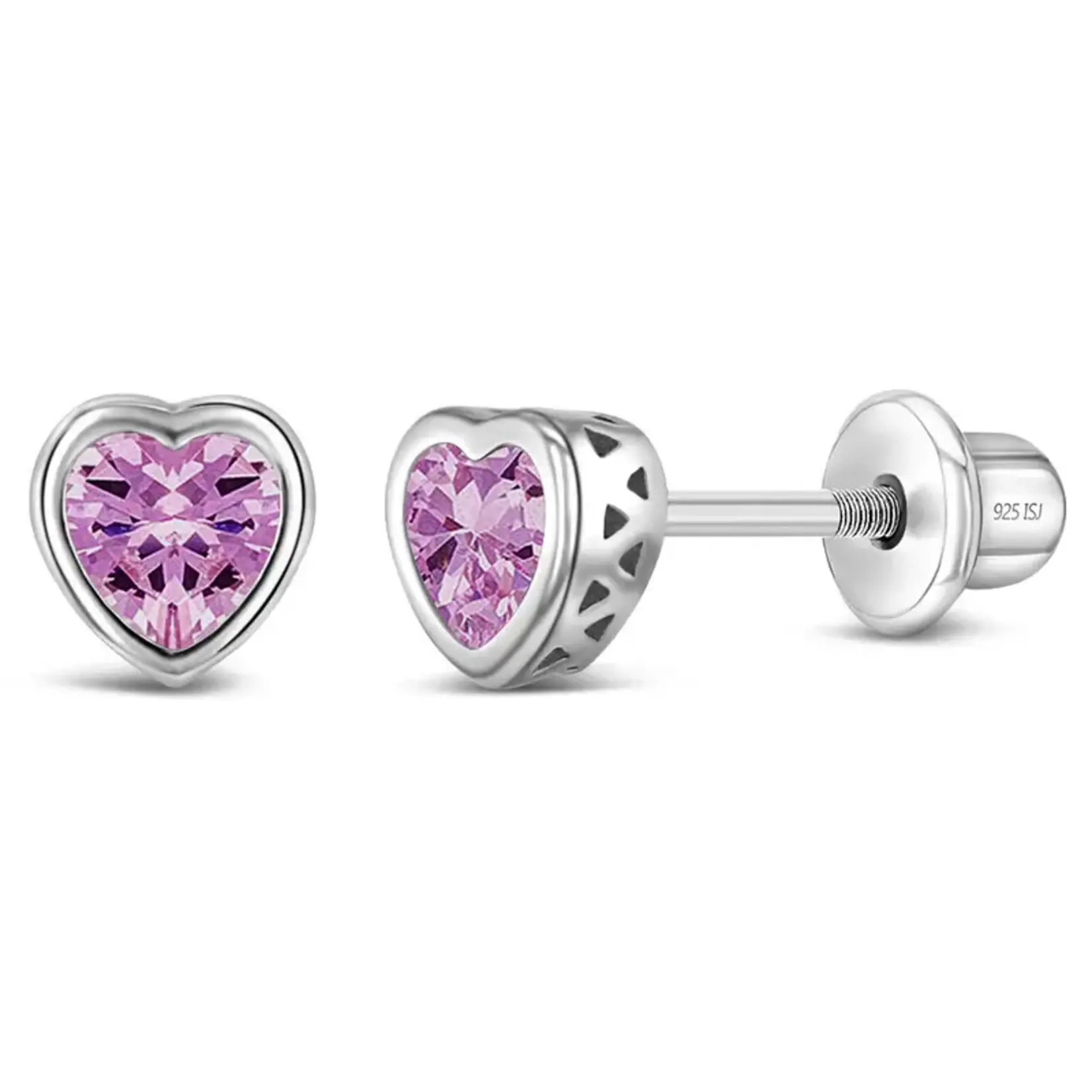 In Season SS Oct. Pink Tourmaline CZ Heart Birthstone Earrings