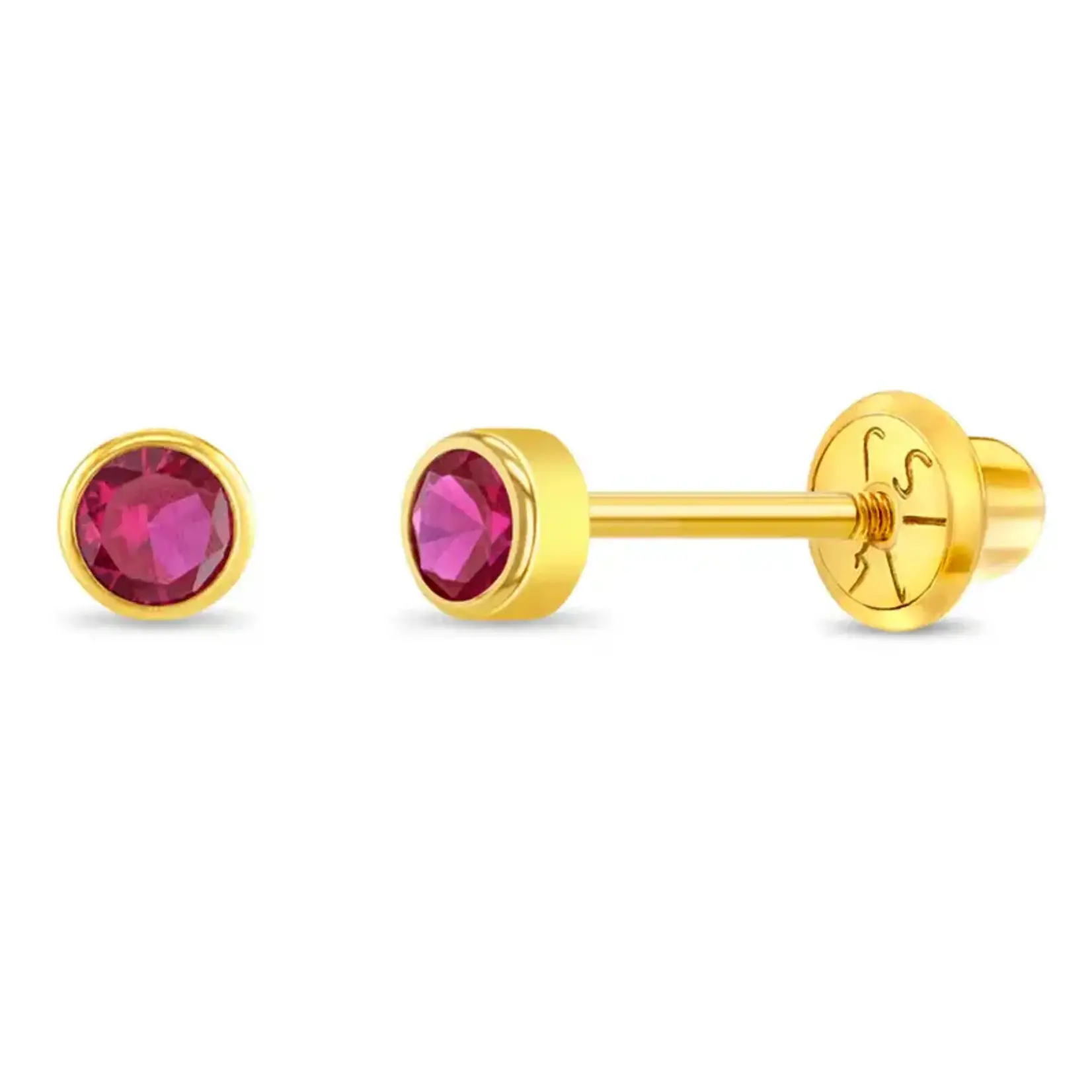 In Season 14k Gold July Ruby CZ Tiny Bezel Birthstone Earrings