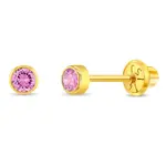 In Season 14k Gold Oct. Pink Tourmaline CZ Tiny Bezel Birthstone Earrings