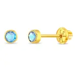 In Season 14k Gold Dec. Blue Topaz CZ Tiny Bezel Birthstone Earrings