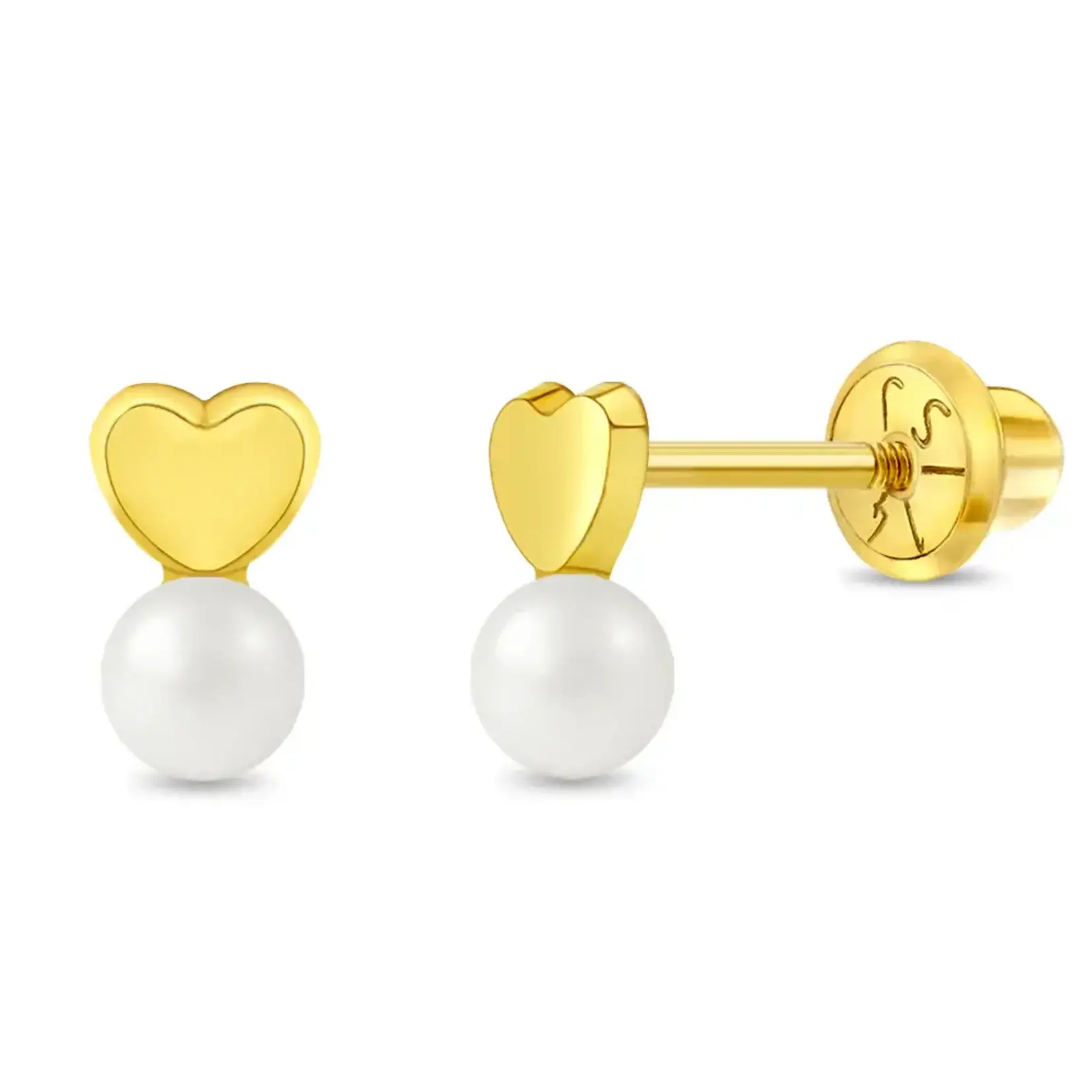 In Season 14k Gold Polished Drop Pearl Earrings Safety Screw Back - Heart