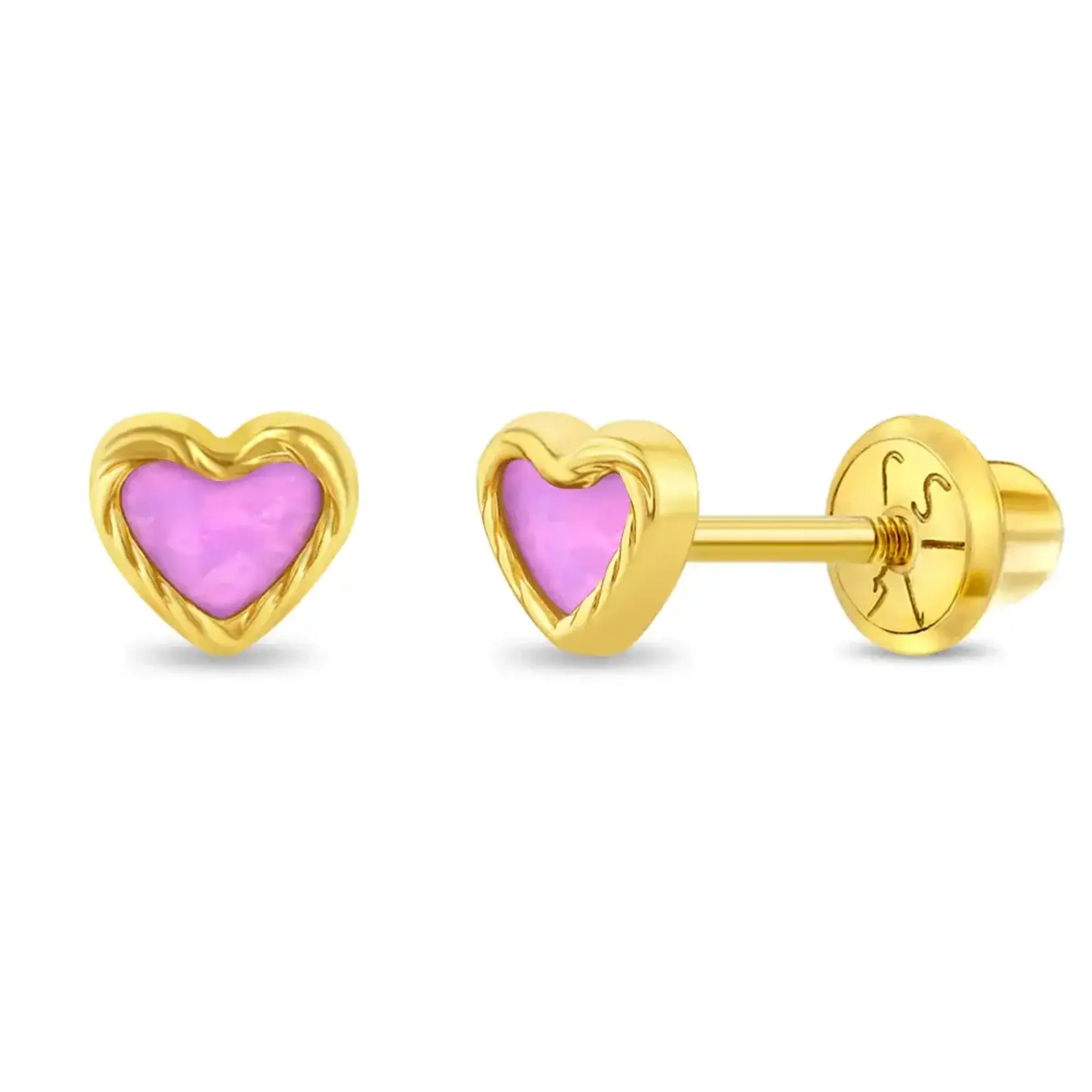 In Season 14k Gold Pretty in Pink Heart Earrings Safety Screw Back